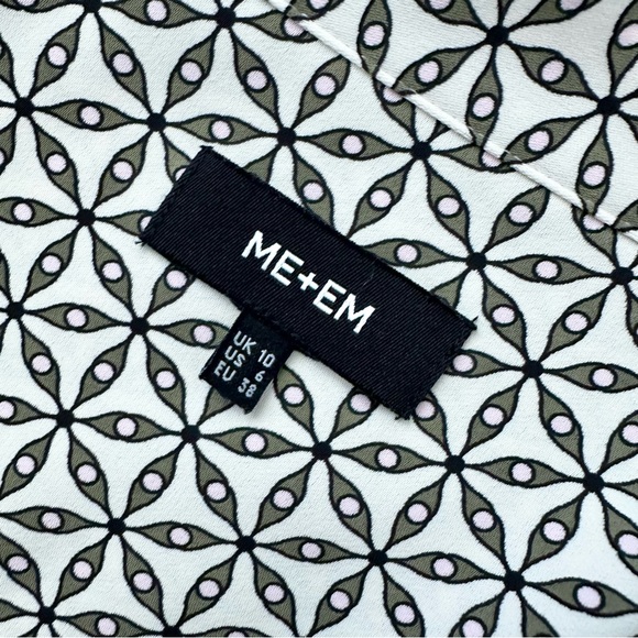 ME+EM Geo Flower Print Belted Midi Shirt Dress Cream Size 6 - Picture 8 of 10